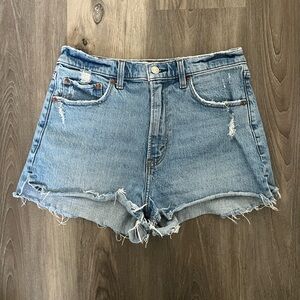 Abercrombie & Fitch The mom short high rise Light Blue Distressed Denim Cutoff